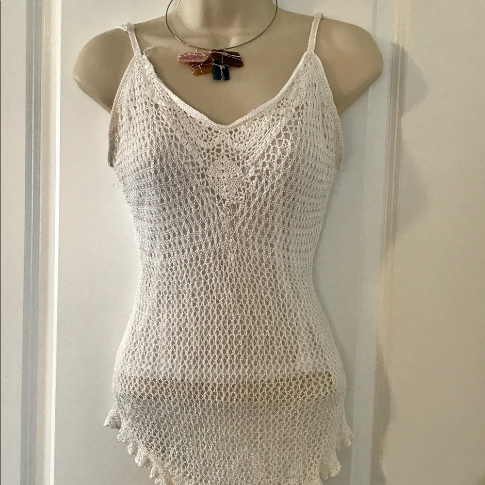 White open mesh sweater top